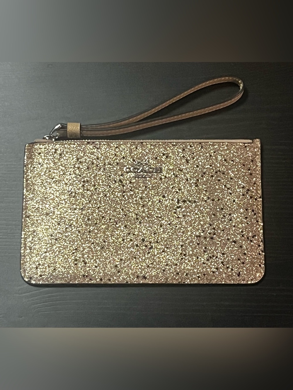 Coach Gold Glitter Corner Zip Wristlet Sparkle Wallet Clutch NWOT - Picture 3 of 7